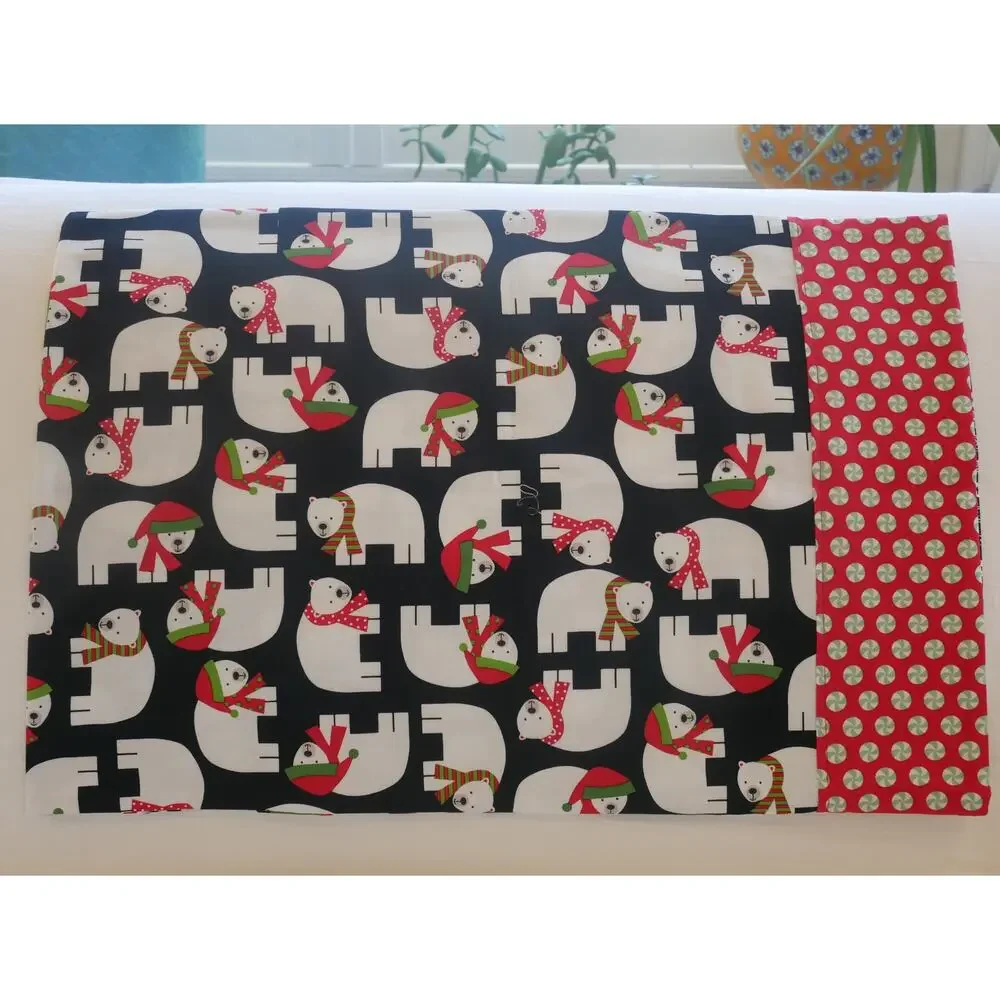 Handmade Christmas Polar Bear Toddler or Travel Pillowcase, Designer Cotton